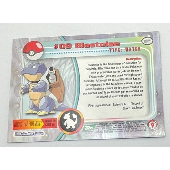 Blastoise Pokemon Card Topps #09 TV Animation Edition Series Green Logo - Picture 2 of 5